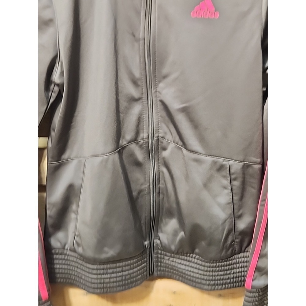 Adidas zip up track Jacket girls size X-L (16) Grey/pink - Picture 2 of 8